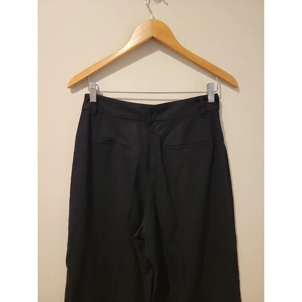 NWT ZARA Black Linen Wide Leg Ankle Pants Women’s S Preppy Modern Work Business